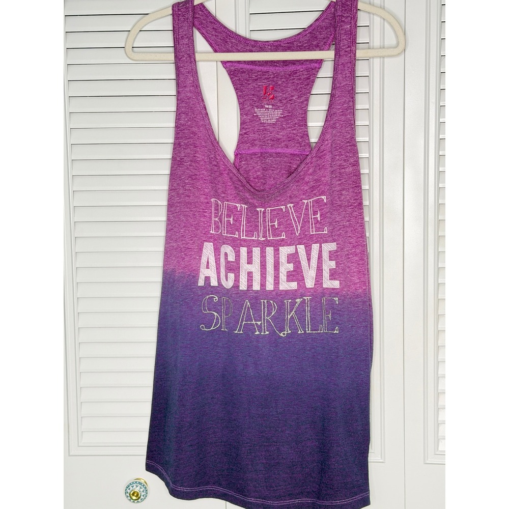 Ideology Active 18/20 Purple Ombre Believe Achieve Sparkle Workout Tank Top